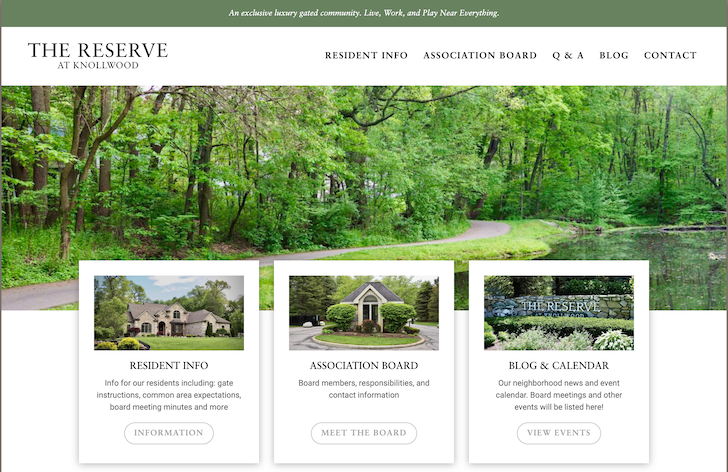 Image of the homepage of The Reserve at Knollwood